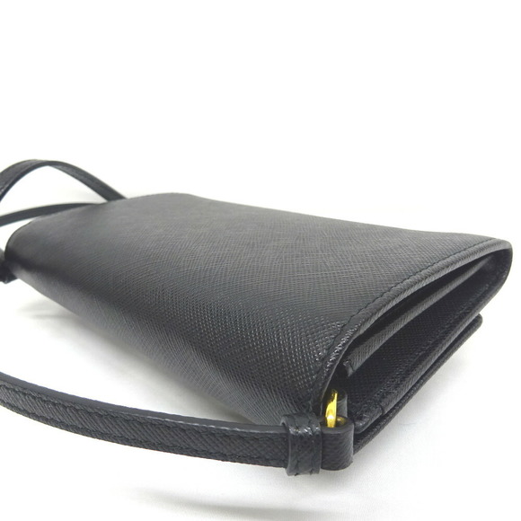 Prada Long Wallet Shoulder Pochette Saffiano Leather Ribbon Black - Picture 4 of 11
